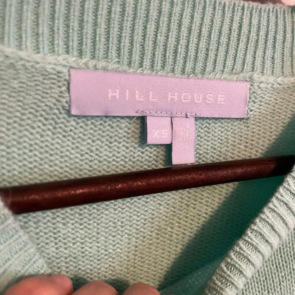 Hill House Sylvie Cropped Knit Merino Wool Sweater Puff Sleeve Mint Green XS
